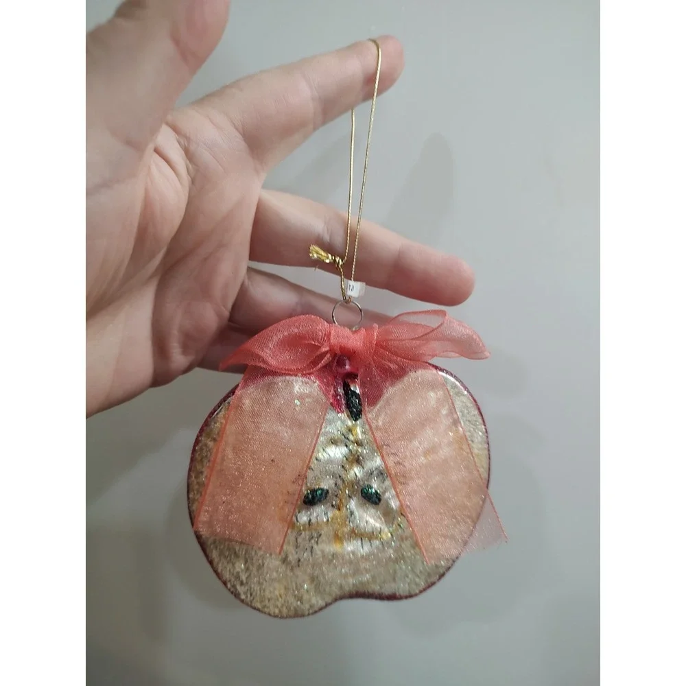 Vintage Frosted Sugared Apple Fruit Slice Glass Christmas Ornament B1